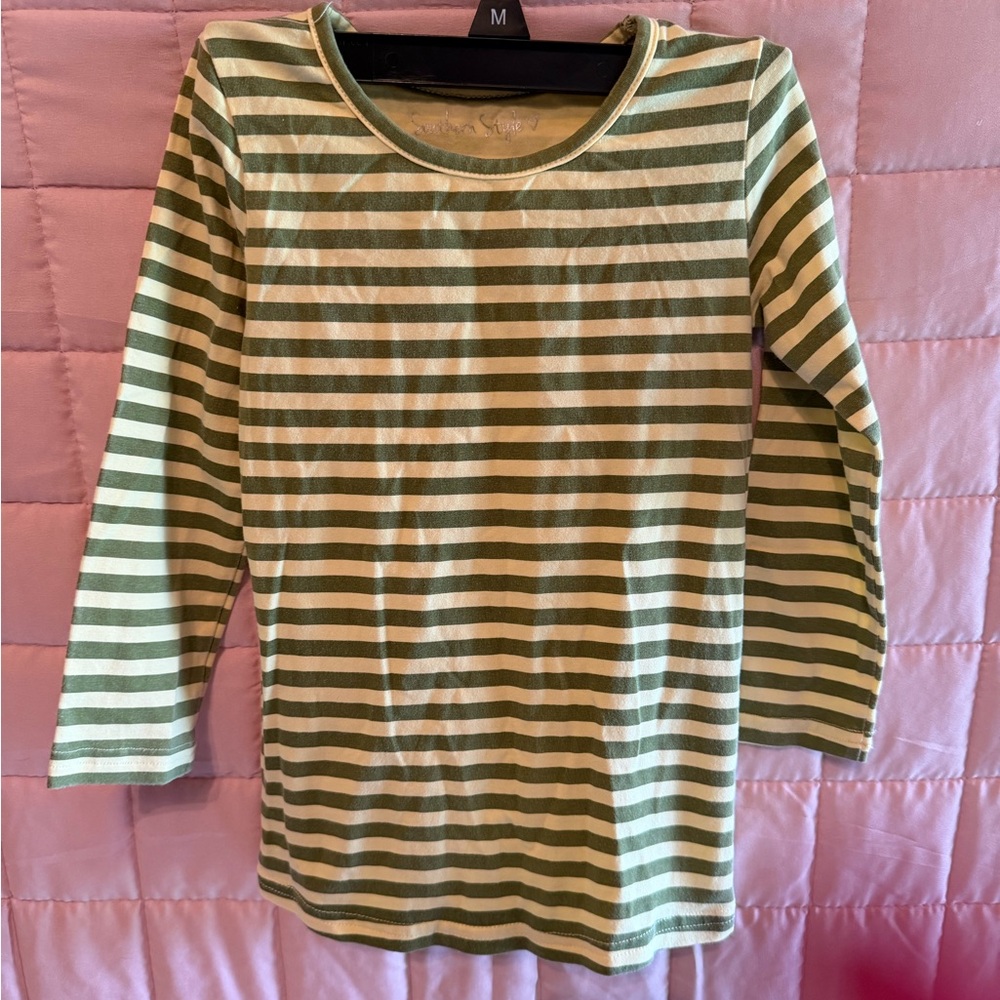 Green and creamy yellow Striped Kids Shirt
